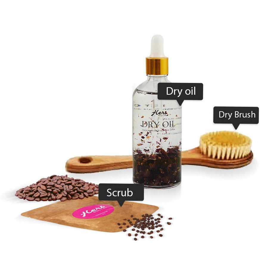 Dry Brush + Coffee Scrub + Dry Oil Set